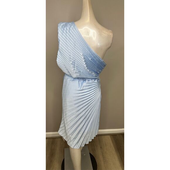 Milly Estie Satin Pleated One-Shoulder Minidress Size US12 $450 - Picture 8 of 10